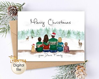 Winterwald Personalisierte Familien Weihnachtskarte - Benutzerdefinierte Familien Weihnachtskarte - Wald Weihnachtskarte - Hirsch Weihnachtskarte - Einzigartige Karte