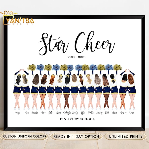 Cheer Team Gifts - Cheer Team Illustration Print - Cheerleaders Gifts - Personalised Cheer Team Gifts - Cheer Coach Gift - Custom Wall Art