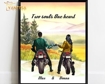 Motorrad Fan Geschenk - Motorrad Paar Illustration - Biker Freund Geschenk - Biker Freundin Geschenk - Geschenk für Ihn - Geschenk für Sie