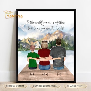 Mom and Sons Portrait - Mom Christmas Gift from Sons - Mom Birthday Gift from Sons - Gift for Mom from Sons - Family Wall Art - Mum Gift