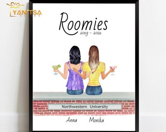 Personalized Roomies Print - Roomie Gift - College Graduation Roommate Gift - Flatmate Gift - Sorority Roommates Gifts - Roommates Gifts