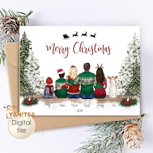 Familien Illustration Weihnachtskarte - Individuelle Familien Weihnachtskarte - Personalisierte Weihnachtskarte - Einzigartige Weihnachtskarte