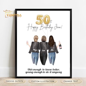 50. Geburtstagsgeschenk für Sie - Freundin Geburtstagsgeschenk - Beste Freundin Geburtstagsgeschenk - Persoanlierte Karte zum 50. Geburtstag - Freunde Geburtstag Druck