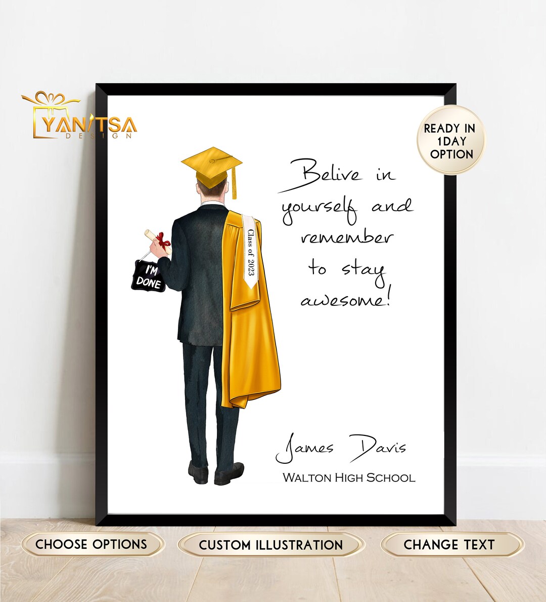 Graduation Gift for Him High School Custom Graduation Portrait ...