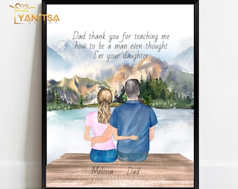 Personalisierte Papa Geschenk von Tochter - Geschenk für Papa - Benutzerdefinierte Papa und Tochter Illustration - Papa Geburtstagsgeschenk von Tochter - Vater Geschenk