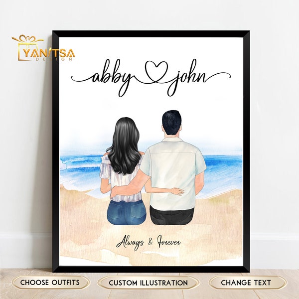 Custom Couple Illustration - Valentines Day Gift - Gift for Him - Gift for Her - Couple Portrait - Personalized Gift - Custom Wall Art