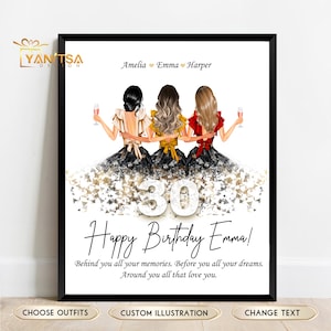 Impression d’anniversaire personnalisée - Cadeau d’anniversaire de 30e anniversaire pour elle - Cadeau d’anniversaire de meilleur ami - Carte personnalisée de 30e anniversaire - Carte d’anniversaire