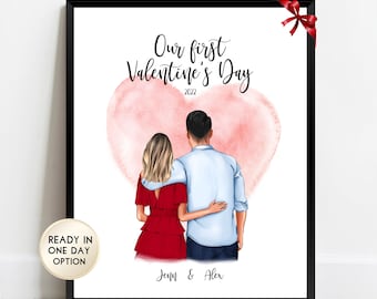 Valentinstag Geschenk - Personalisierte Paar Illustration - Paar Druck - Valentinstag Wanddeko