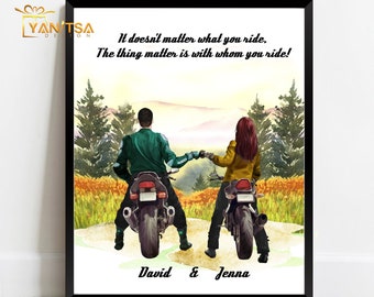 Personalisiertes Biker Geschenk - Biker Paar Portrait - Biker Geschenk für Ihn - Biker Geschenk für Sie - Biker Geschenkideen - Personalisierte Wandkunst