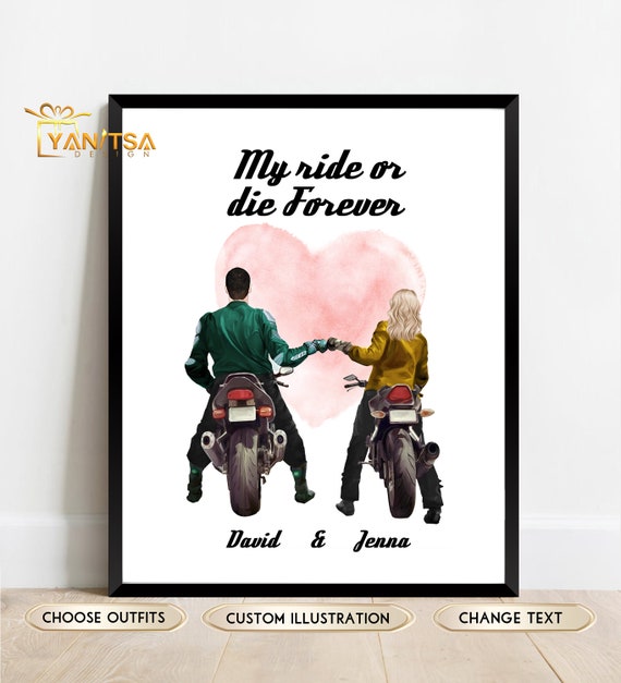 Poster personnalisé couple motards, cadeau pour motard, cadeau