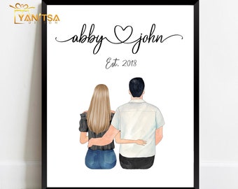 Personalized Valentines Gift - Gift for Him - Gift for Her- Custom Couple Portrait - Personalized Family Print - Couple Wall Decor