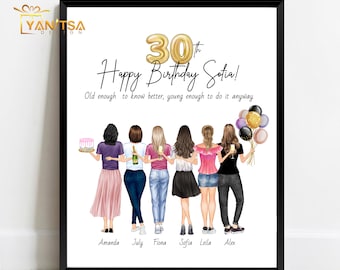 Best Friend Birthday Gift - Personalized Best Friends Illustration - Birthday Gift for Best Friend - Personalized Birthday Gift for Her