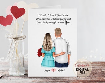 Personalisierte Valentinstagskarte - Personalisierte Paar Illustration Karte - Valentinstagskarte für Ihn - Valentinstagskarte für Ihn