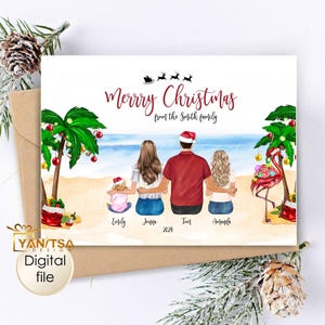 Cartão de Natal Tropical Personalizado - Cartão de Natal com Ilustração de Família Tropical - Cartão de Natal com Palmeira Cartões de Natal Cartão de Natal da Flórida