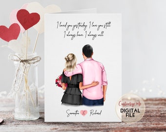 Personalisierte Valentinstagskarte - Personalisierte Valentinstagskarte - Valentinstagskarte für Ihn - Valentinstagskarte für Sie - Paar Illustration