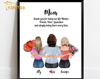 Mom and Daghters Portrait - Mother's Day Gift from Daughters - Custom Mother and Daughters Print - Mom Gift from Daughter - Custom Wall Art