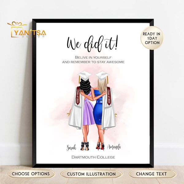 Best Friend Graduation Gift - Personalized Graduation Gift for Her - Bestie Graduation Gift - Friends Graduating Together Gifts - Wall Art