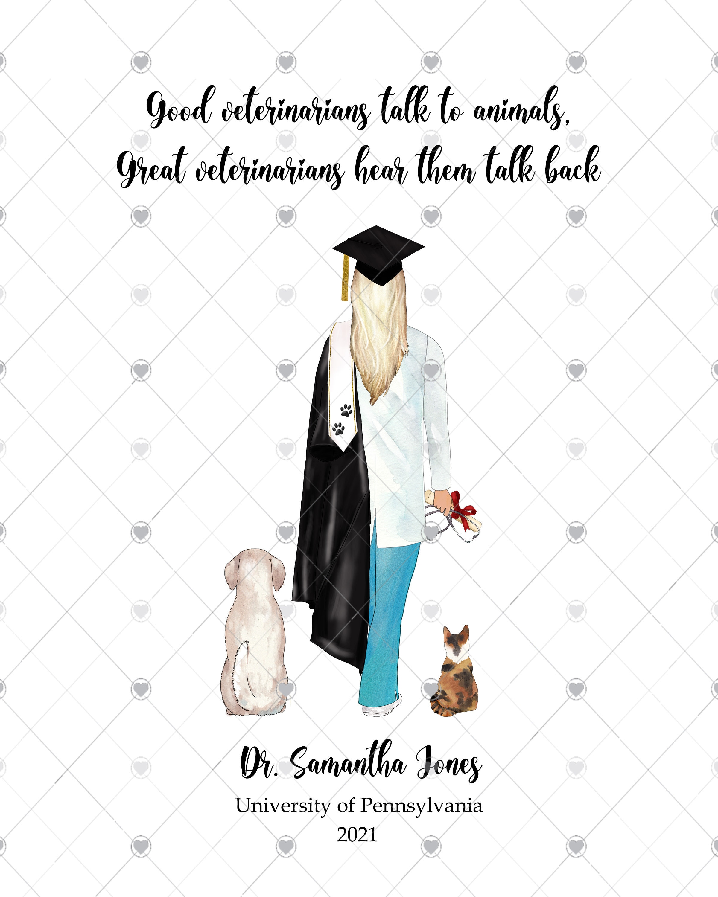 Custom Veterinarian Graduation Illustration Print Vet Etsy