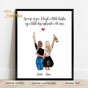 Personalized Best Friend Gift -  Gift for Best Friend - Best Friend Christmas Gift - 2 Best Friends Print - Custom Friends Portrait