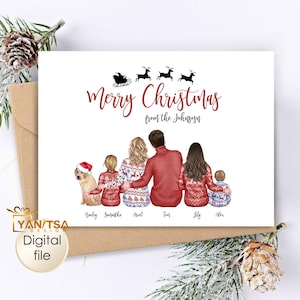 Benutzerdefinierte Familien Porträt Weihnachtskarte - Familie Illustration Weihnachtskarte - Familie Illustration Weihnachtskarte - Printable Weihnachtskarte