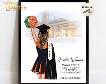 Personalisierte Cheerleader Illustration - Cheerleader Abschluss Geschenk - Individuelle Cheerleader Abschluss Zeichnung - Cheerleader Abschluss Geschenke