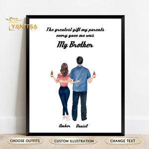 Personalized Brother & Sister Illustration - Brother Gift from Sister - Personalized Gift for Brother from Sister - Gifts for Brother