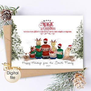 Familiekerstkaart - gepersonaliseerde kerstkaart familieportret - magie van kerstkaart - kerstkaart aangepaste tekst - digitaal bestand