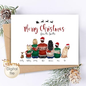 Carte de Noël personnalisée - Illustration de famille - Carte de Noël personnalisée imprimable - Carte de Noël de famille