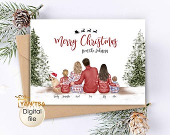 Winterwald Benutzerdefinierte Familienporträt Weihnachtskarte