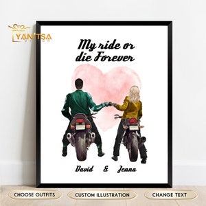 Motorrad Paar Personalisierte Illustration Valentinstag Geschenk für Biker MotorradFahrer Geschenk Motorrad Geschenk für Männer Bild 9