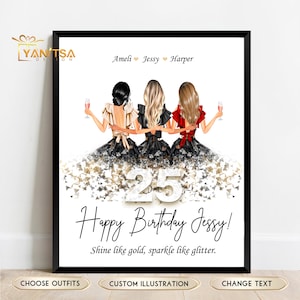 Regalo de cumpleaños número 25 para su mejor amiga - Regalo de cumpleaños de 25 para ella - Regalo de cumpleaños de mejor amiga - Tarjeta de cumpleaños número 25 - Impresión de cumpleaños personalizada