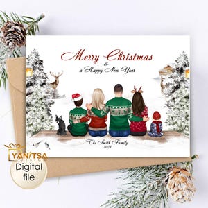Cartão de Natal com ilustração de família personalizada - Cartão de Natal com retrato de família personalizado - Cartão de Natal personalizado - Cartão de Natal exclusivo