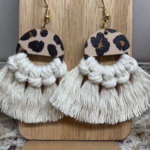 Leopard & Ivory Macrame Earrings