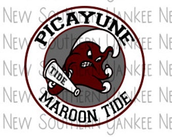 Picayune Maroon Tide Circle; PNG File for Sublimation or print