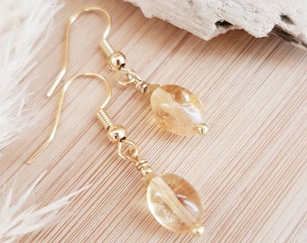 Citrine Earrings Earhooks 24k Gold Plated Gemstone Boho Hippie Nature Yoga