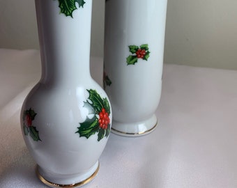 LEFTON Holly & Berry Bud Vases!
