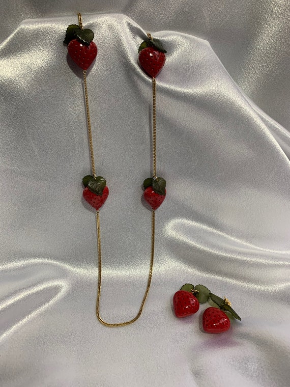 Unique Strawberries on a Chain & Earrings Set!