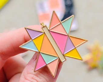 Sawtooth Star Butterfly Enamel Pin | KQC Kindred Quilt Co Sewing Pin | Soft Enamel Multicolor Gold | Quilting Quilt Quilter Sewing