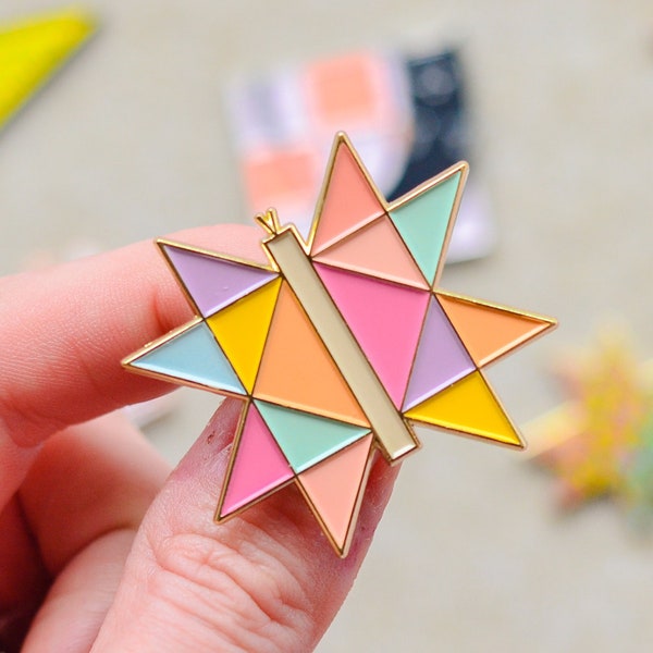 Sawtooth Star Butterfly Enamel Pin | KQC Kindred Quilt Co Sewing Pin | Soft Enamel Multicolor Gold | Quilting Quilt Quilter Sewing