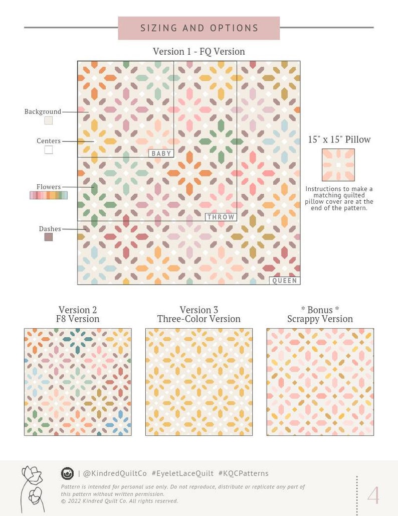 Eyelet Lace Quilt NUR MUSTER PDF Quilt-Anleitung Anleitung herunterladen Baby Decke Queen werfen Blumen Quilt Mädchen-Quilt Mittelschwer Bild 4