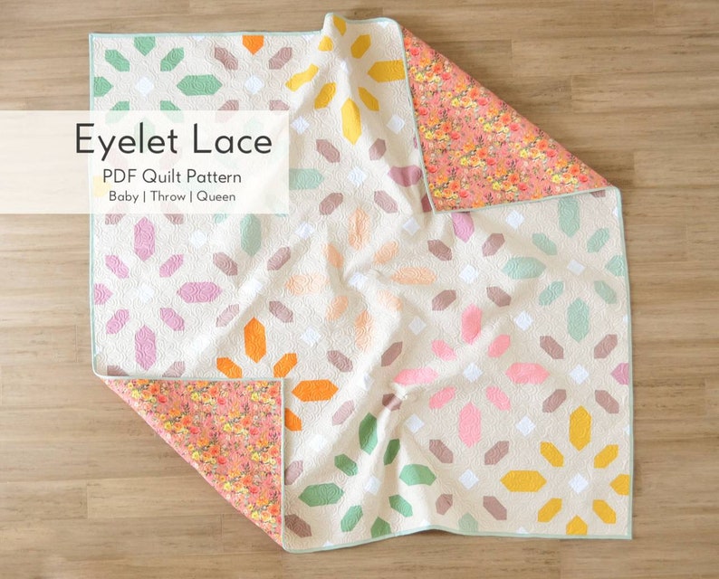 Eyelet Lace Quilt PATTERN ONLY PDF Quilt Pattern Download Pattern Baby Throw Queen Blanket Flower Quilt Girl Quilt Intermediate image 2