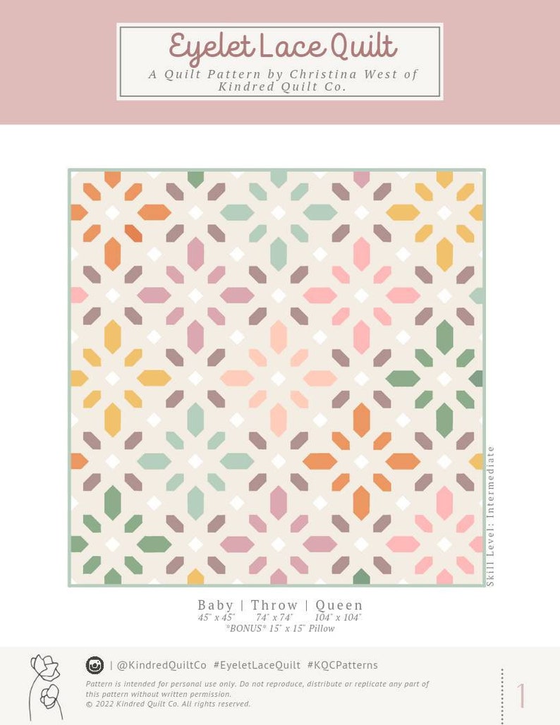 Eyelet Lace Quilt PATTERN ONLY PDF Quilt Pattern Download Pattern Baby Throw Queen Blanket Flower Quilt Girl Quilt Intermediate image 3