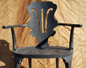 Antique Black Wooden Chair with Woven Wicker Seat