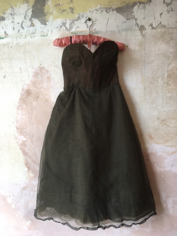 Vintage Moss Green 1950s Tulle Prom Dress Size UK