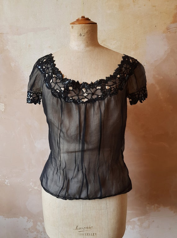 1930s Pretty Chiffon Blouse Top Size UK 10