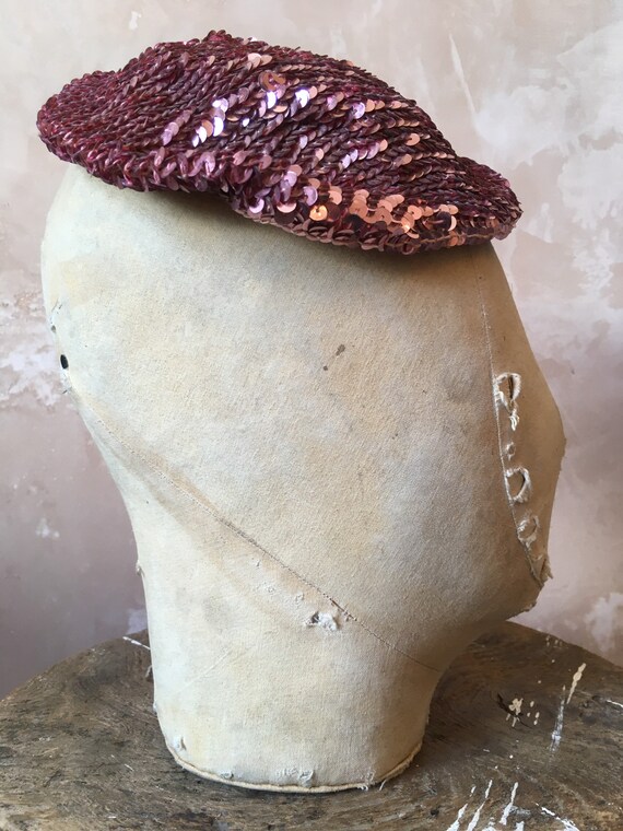 Antique Pink Sequinned Beret