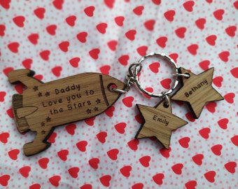 Personalised Keyring with Daddy/Grandad engraved on a Rocket