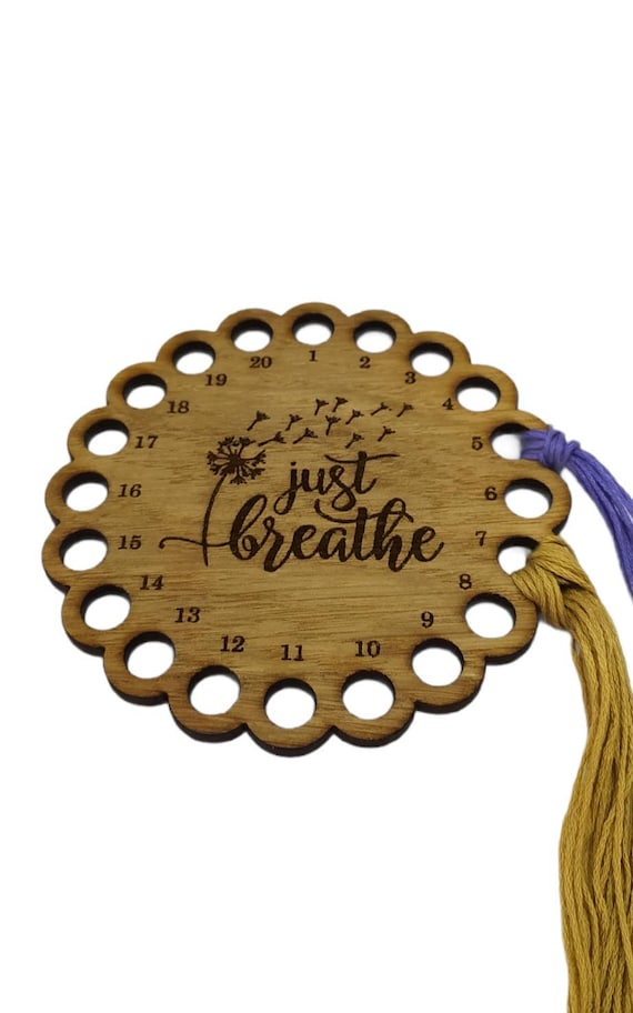 Just Breathe Cross Stitch Thread Holder, Wooden Floss Organiser for Embroidery, Gift for Stitchers