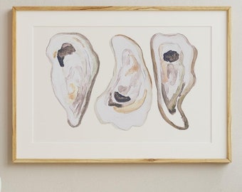 Oyster shell watercolor art digital download | coastal beach wall artwork | colorful oyster painting