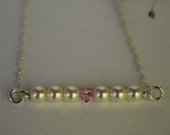 Pearl Swarovski Bar Sterling Necklace